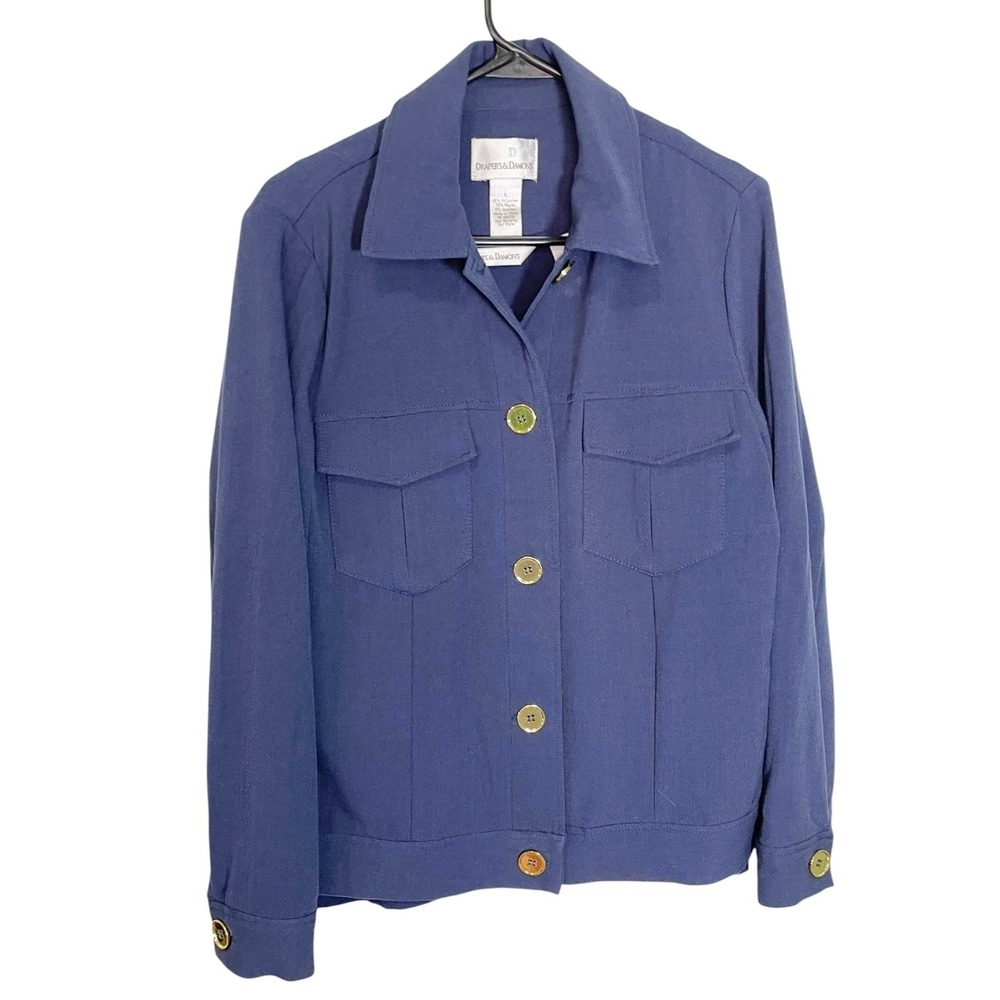 2pc Drapers & Damons L Navy Blue Jacket & Tank Set Gold Button Utility Classic - Picture 2 of 11